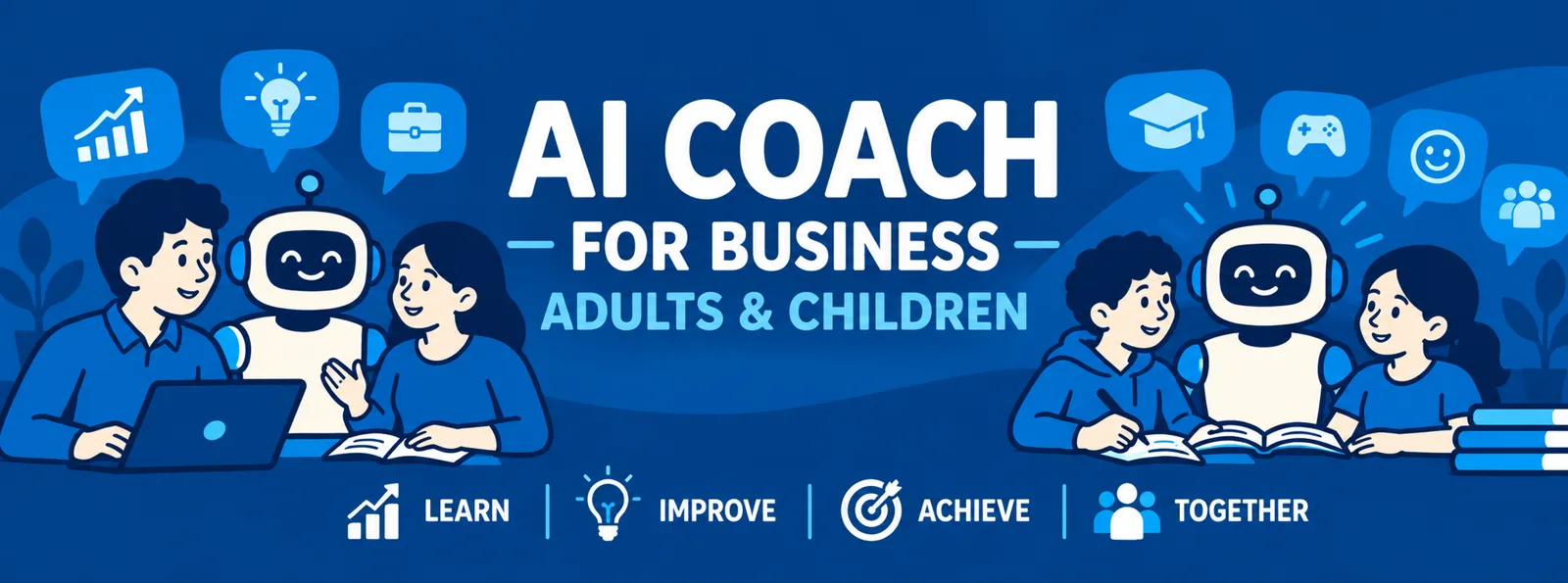AI Coach for business, adults and children. Learn, improve, achieve, together.